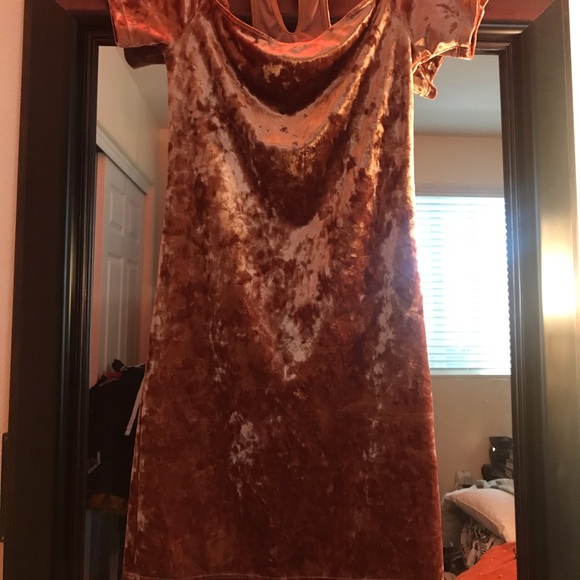 gold velvet mini choker dress - Picture 3 of 8